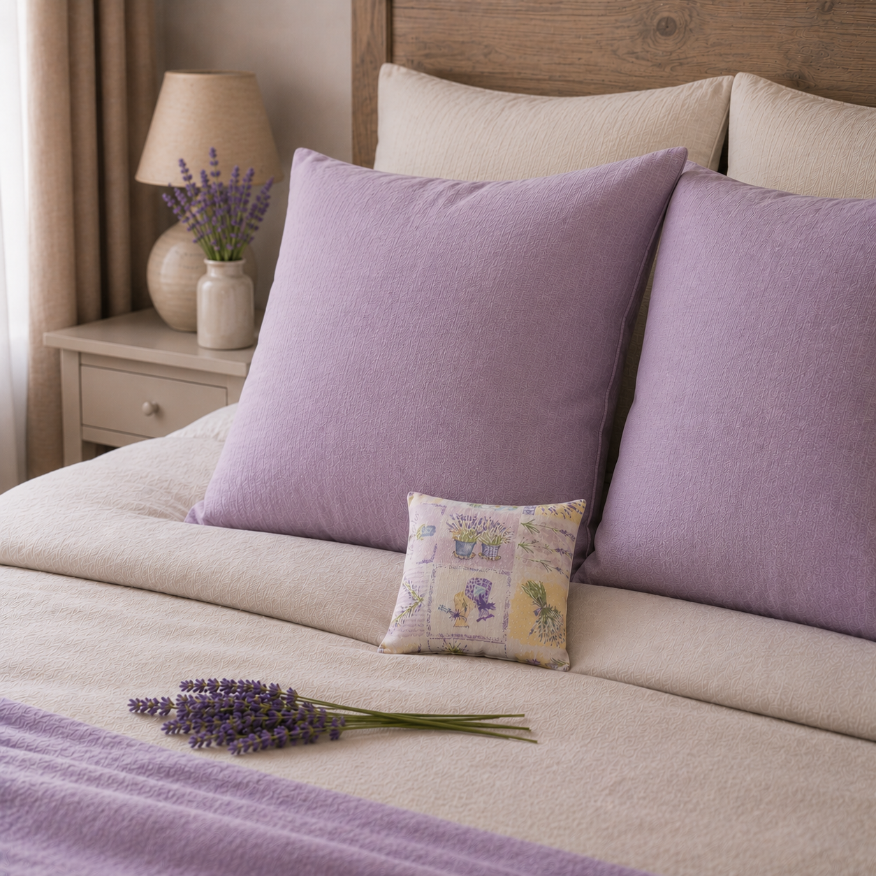 Lavender pillow beige - hand-sewn