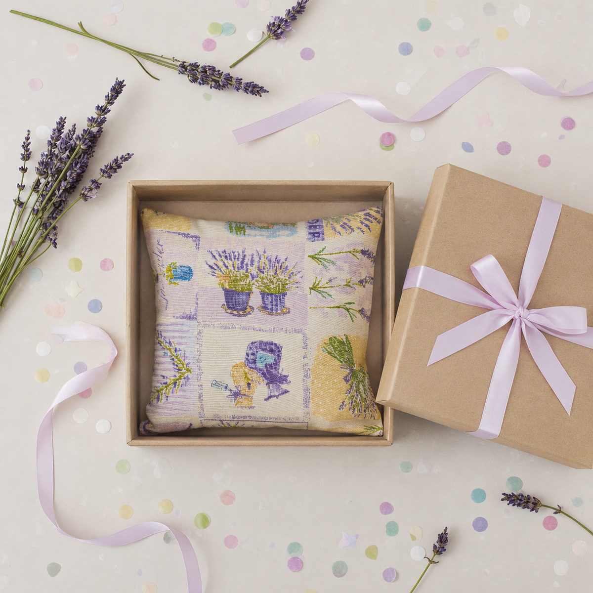 Lavender pillow beige - hand-sewn
