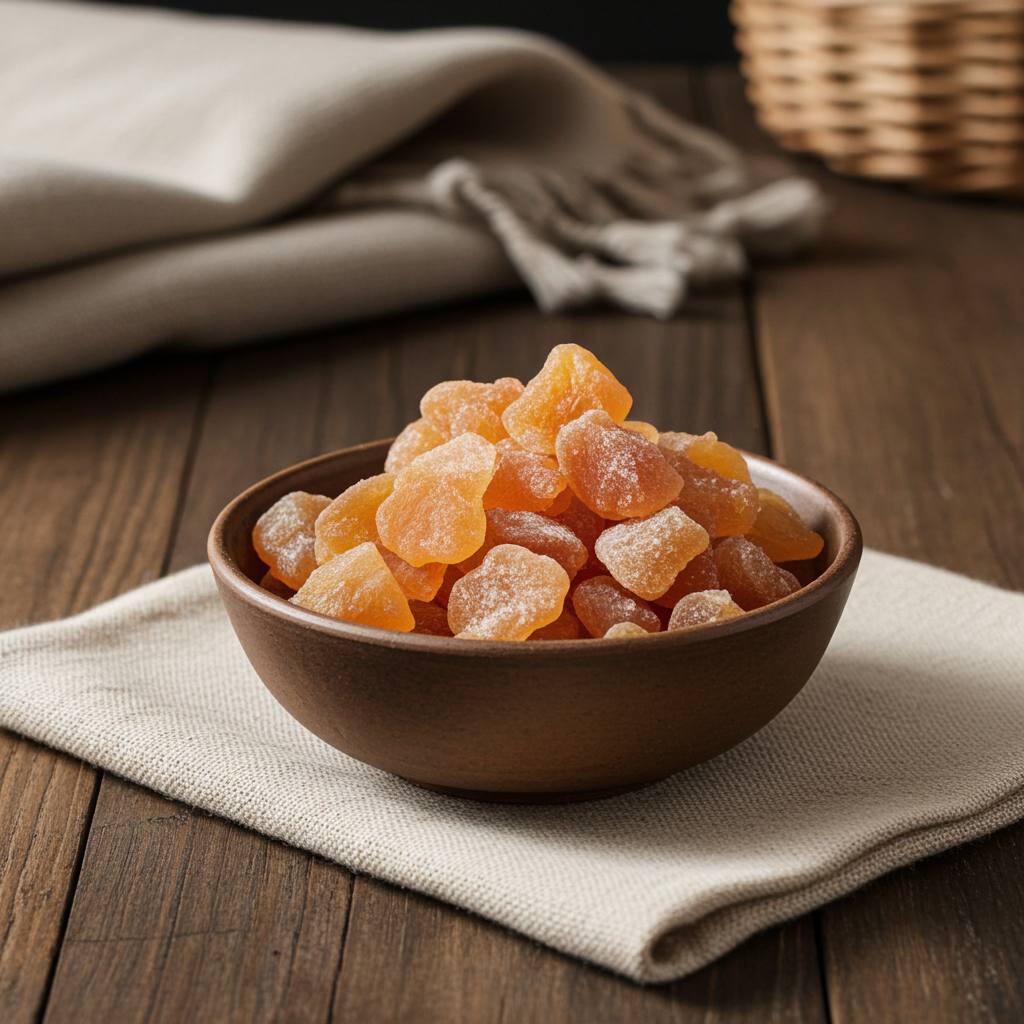 Ingwer Würfel mit wenig Fruktose gesüßt scharf Nahaufnahme