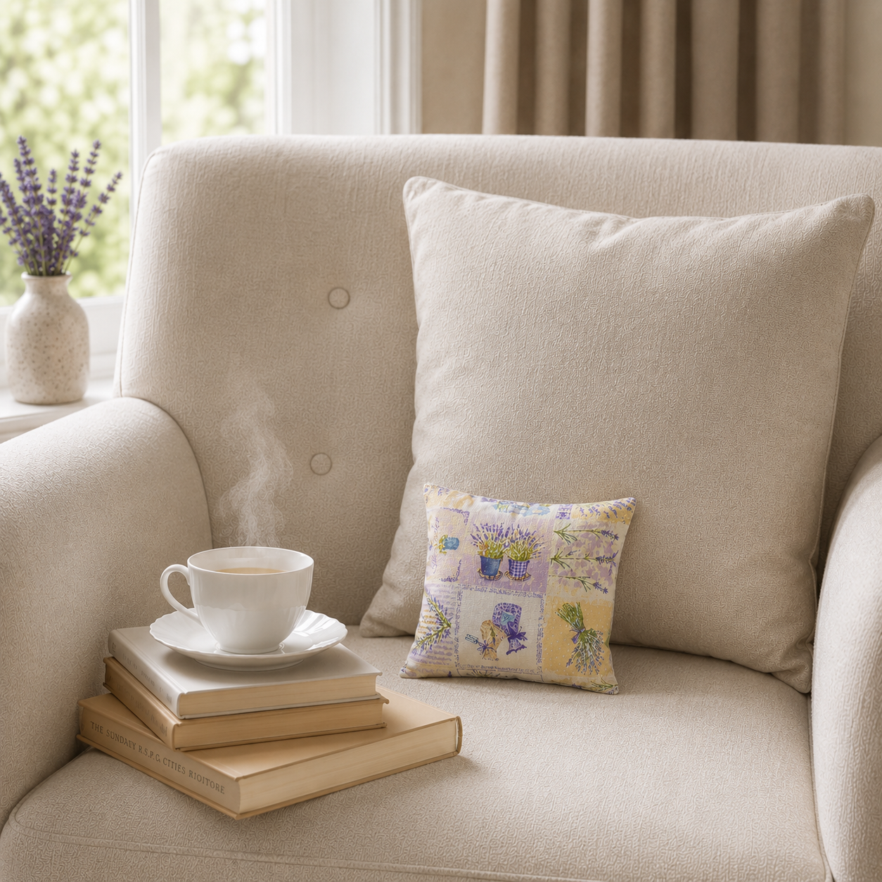 Lavender pillow beige - hand-sewn