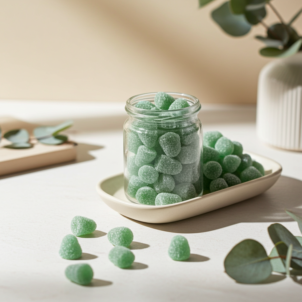 Eukalyptus Hütchen Kräuterbonbons Nahaufnahme