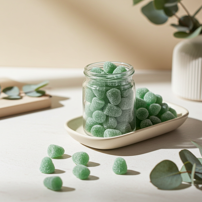 Eukalyptus Hütchen Kräuterbonbons Nahaufnahme