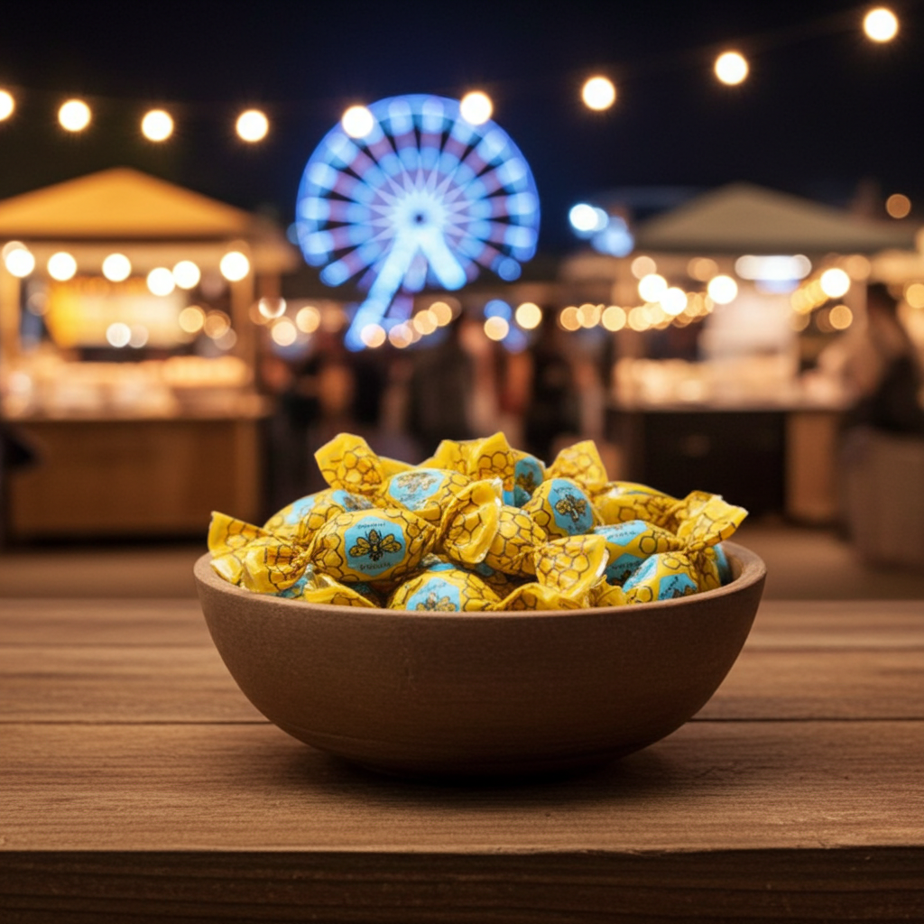 Honig-Bonbons gefüllt und gewickelt- Kräuterbonbons Nahaufnahme