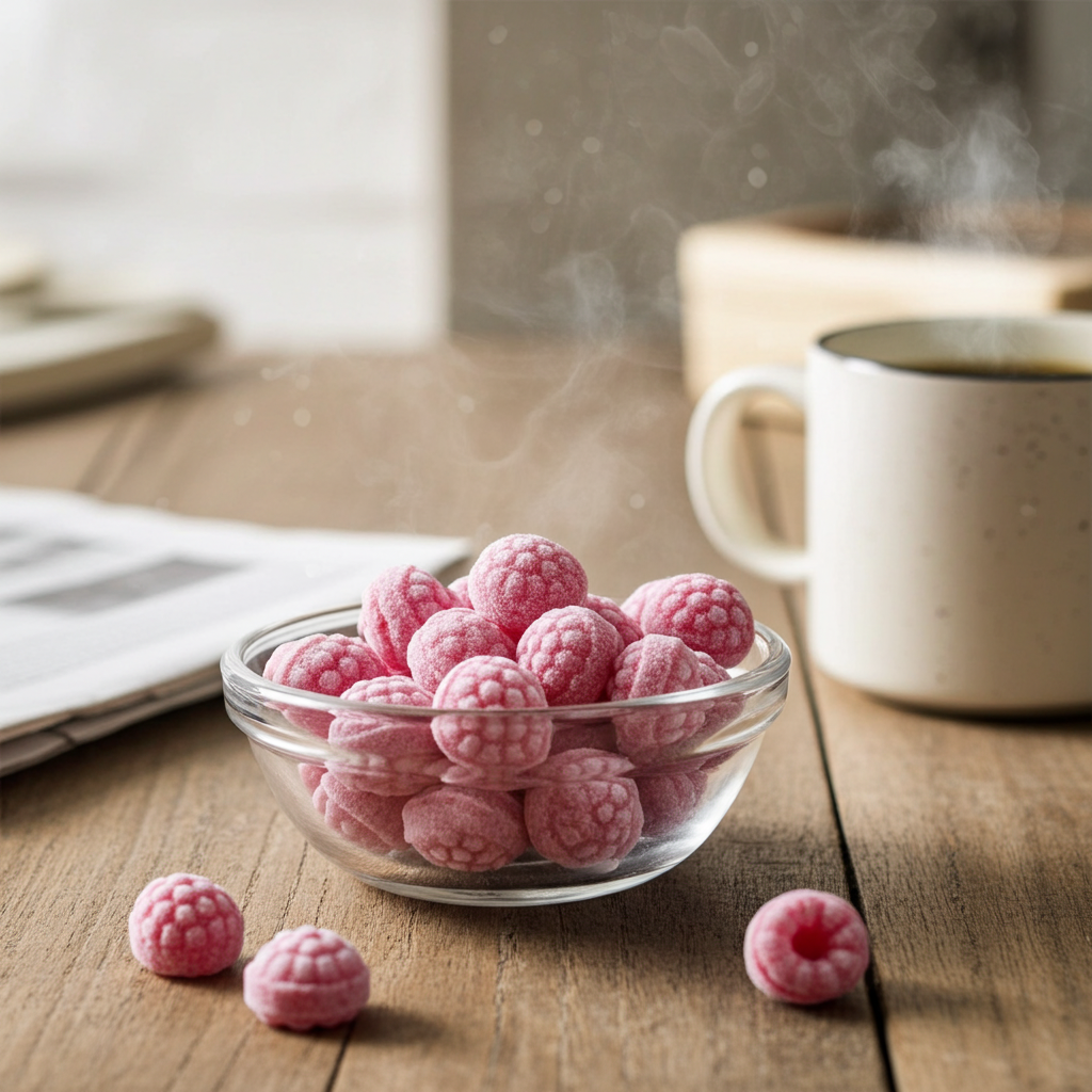 Himbeer-Bonbons Fruchtbonbons Nahaufnahme